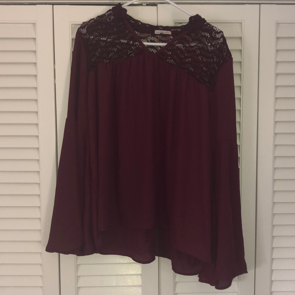 Lace and chiffon wide arm blouse